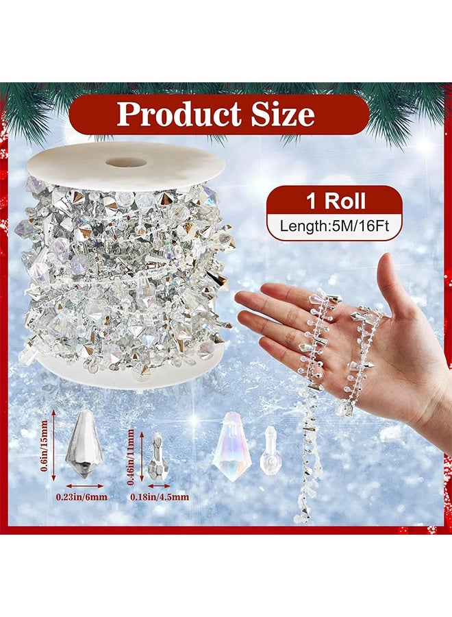 16FT Crystal Christmas Decorations,Silver Beads Xmas Tree Decorations,Acrylic Christmas Tree Ornaments,Clear Garland Twist Bead String For Christmas Tree Decor(silver) - Image 2