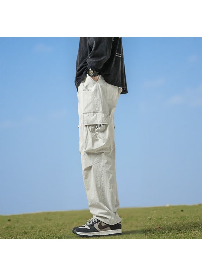 Dingfengbaoluo Outdoor Cargo Pants For Men, Autumn Versatile Straight-leg Loose Wide-leg Solid Color Fashion Casual Pants, Ek48 Gray XL - Image 2
