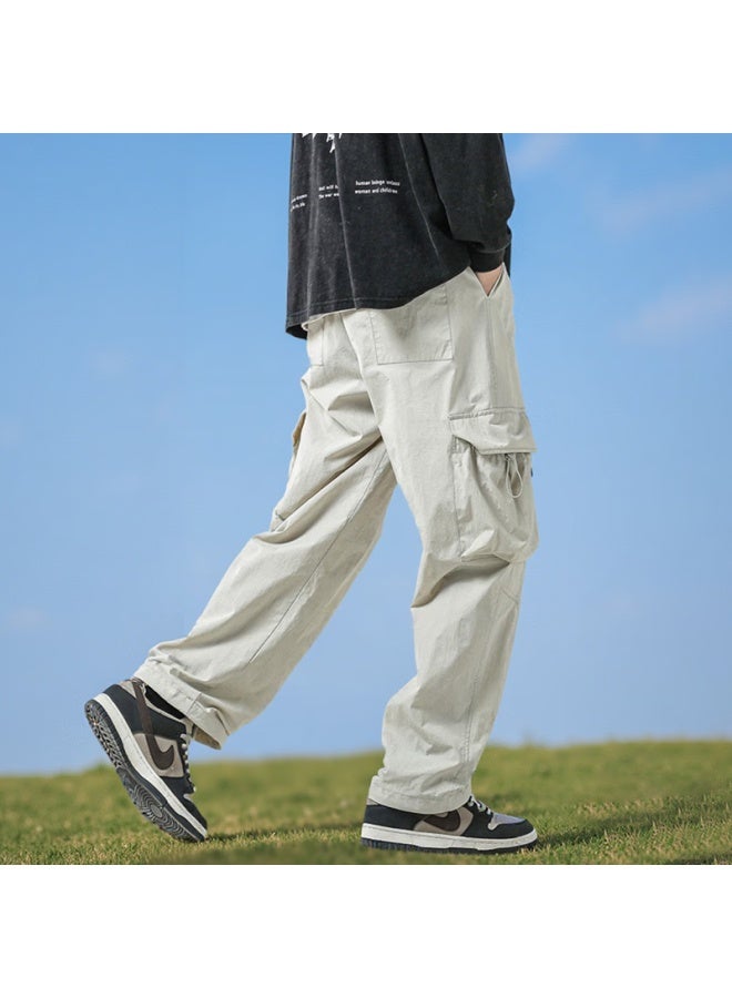 Dingfengbaoluo Outdoor Cargo Pants For Men, Autumn Versatile Straight-leg Loose Wide-leg Solid Color Fashion Casual Pants, Ek48 Gray XL - Image 3