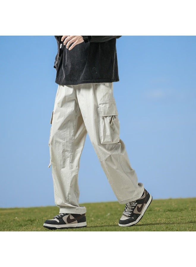 Dingfengbaoluo Outdoor Cargo Pants For Men, Autumn Versatile Straight-leg Loose Wide-leg Solid Color Fashion Casual Pants, Ek48 Gray XL - Image 1