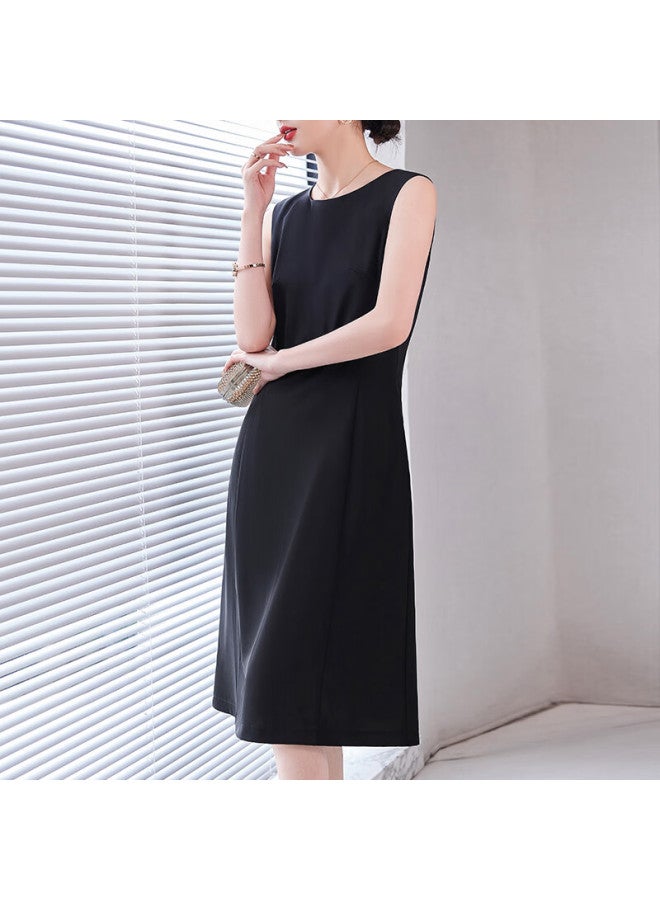 Teluoman Summer Blazer Inner Sleeveless Vest Dress, Simple Mid-length Slimming Base Layer Commuter A-line Skirt - Image 2