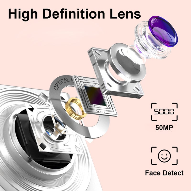 Portable 4K Digital Camera Video Camcorder 50MP 2.88 Inch IPS Screen Auto Focus 16X Zoom(8X Optical & 8X Digital) Anti-shake Face Detect Built-in Flash with 2pcs Batteries Christmas Gift for - Image 3