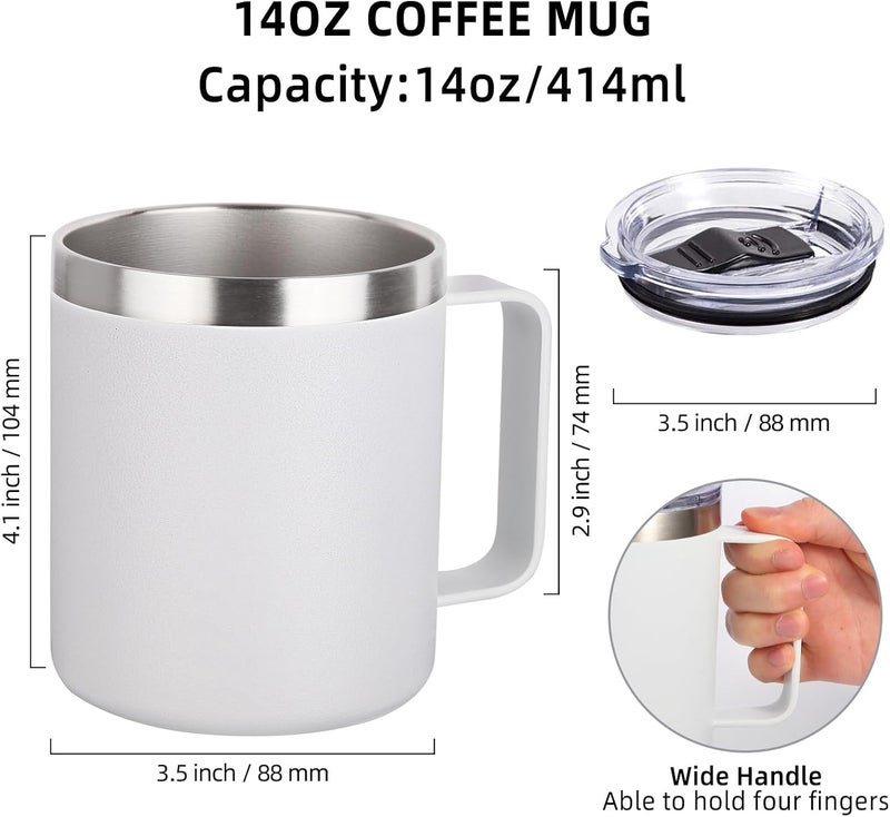Volhoply 14oz Insulated Stainless Steel Coffee Mug with Lid Bulk 2 Pack,Double Wall Vacuum Travel Coffee Cup with Handle,Reusable Cups Tumbler Cup,Camping Mugs Keep Hot,Ideal Gifts(Assorted,2) - Image 2