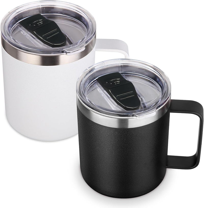Volhoply 14oz Insulated Stainless Steel Coffee Mug with Lid Bulk 2 Pack,Double Wall Vacuum Travel Coffee Cup with Handle,Reusable Cups Tumbler Cup,Camping Mugs Keep Hot,Ideal Gifts(Assorted,2) - Image 1
