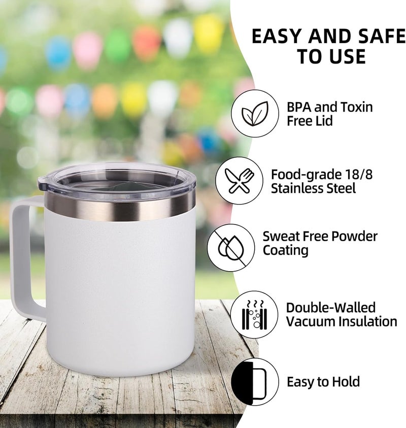 Volhoply 14oz Insulated Stainless Steel Coffee Mug with Lid Bulk 2 Pack,Double Wall Vacuum Travel Coffee Cup with Handle,Reusable Cups Tumbler Cup,Camping Mugs Keep Hot,Ideal Gifts(Assorted,2) - Image 4