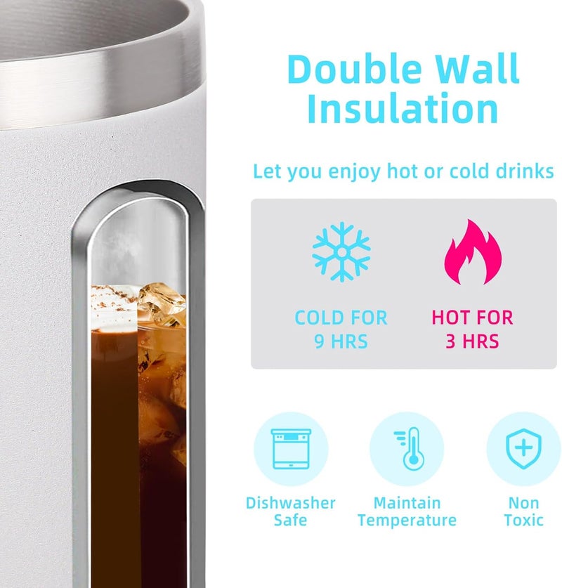Volhoply 14oz Insulated Stainless Steel Coffee Mug with Lid Bulk 2 Pack,Double Wall Vacuum Travel Coffee Cup with Handle,Reusable Cups Tumbler Cup,Camping Mugs Keep Hot,Ideal Gifts(Assorted,2) - Image 3