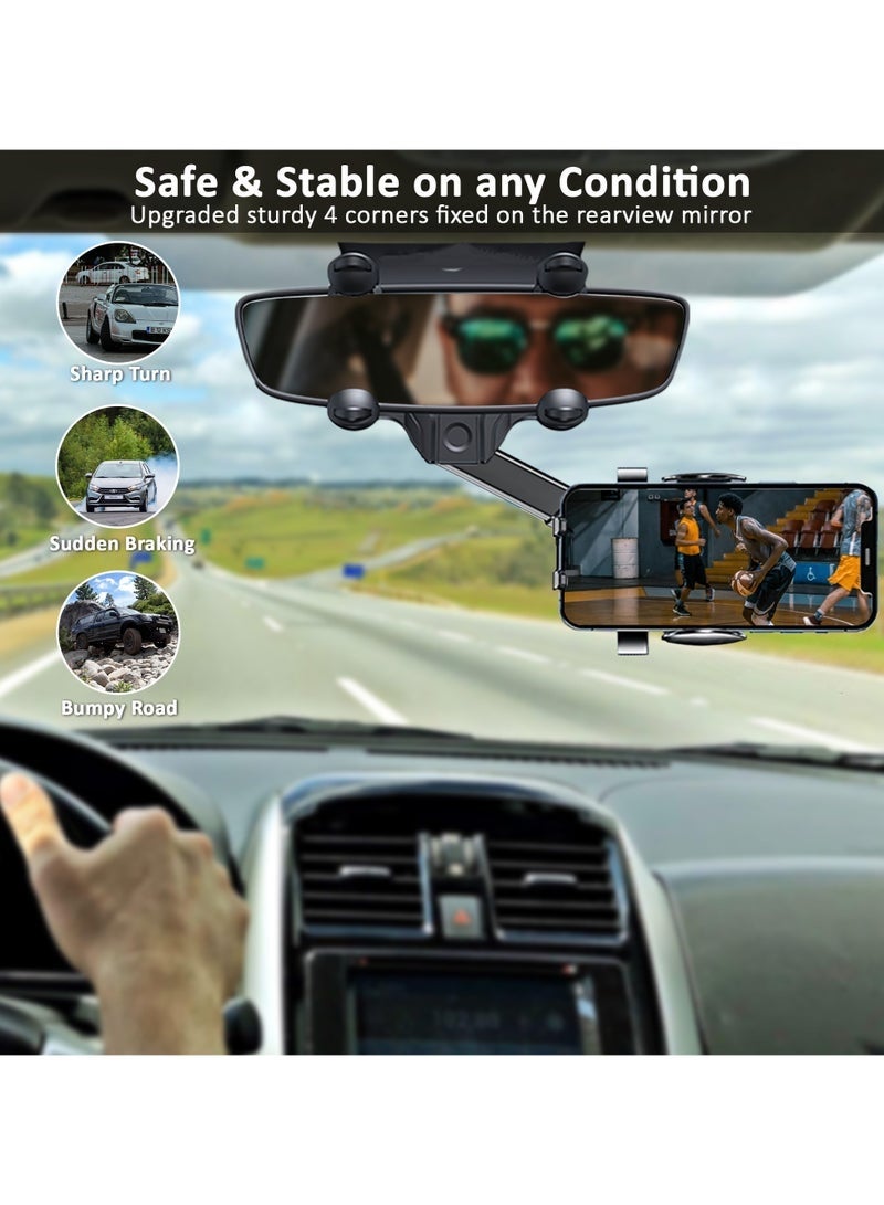 Mobile Holder For Car Mirror , Phone Holder For Car Adjustable 360°, Car Phone Holder GPS Phone Holder Car Suitable for iPhone, Samsung and Most Phones 4 to 7 - Image 2