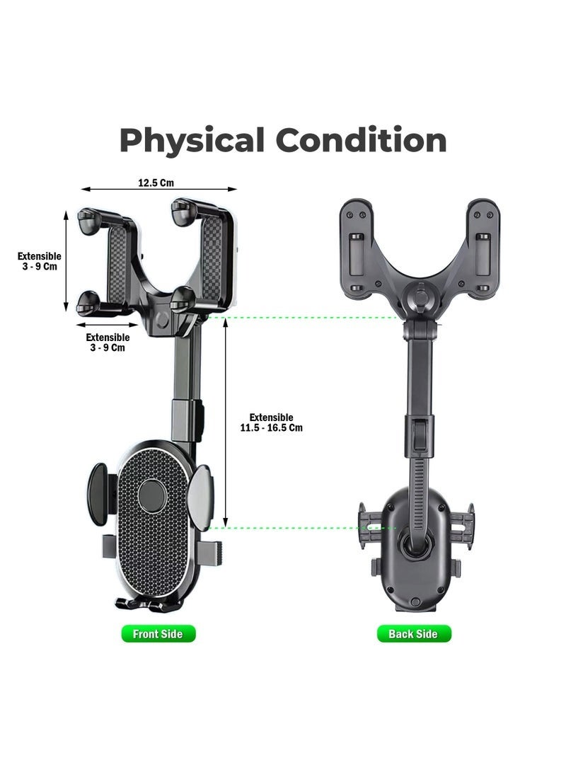 Mobile Holder For Car Mirror , Phone Holder For Car Adjustable 360°, Car Phone Holder GPS Phone Holder Car Suitable for iPhone, Samsung and Most Phones 4 to 7 - Image 4