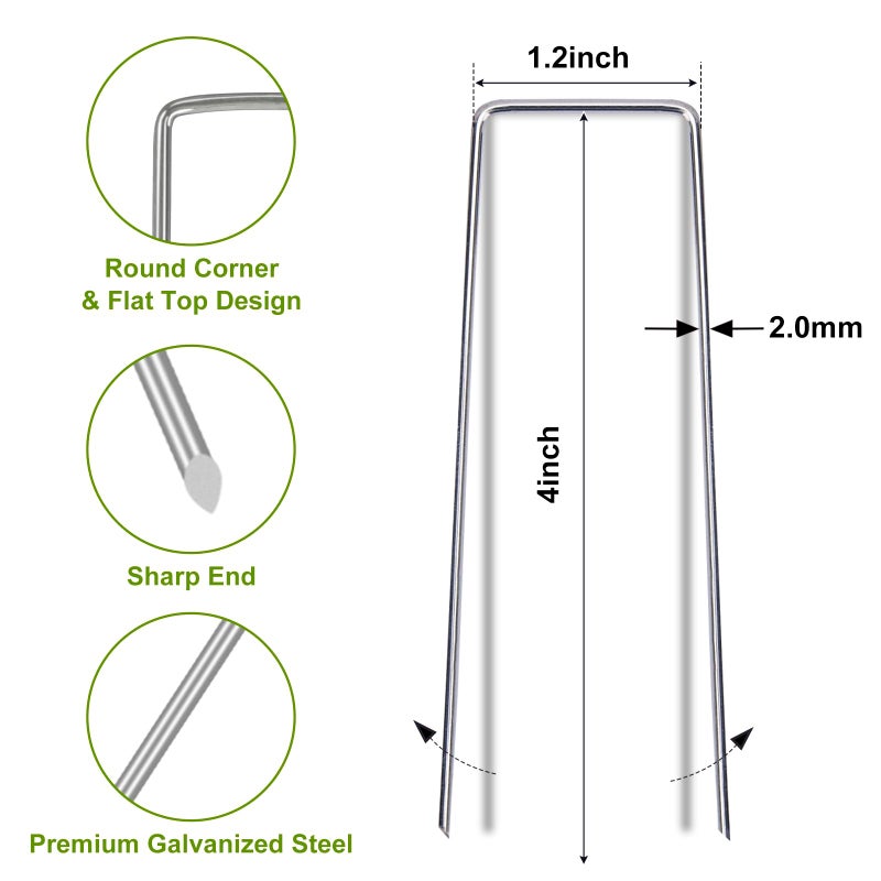 Whonline 75 Pack Landscape Staples 4 Inch, Galvanized Garden Stakes U-Shaped SOD Landscaping Fabric Pins Yard Ground Staples for Gardening Lawn Turf Securing Irrigation Pipe Hose Plant Cover - Image 2