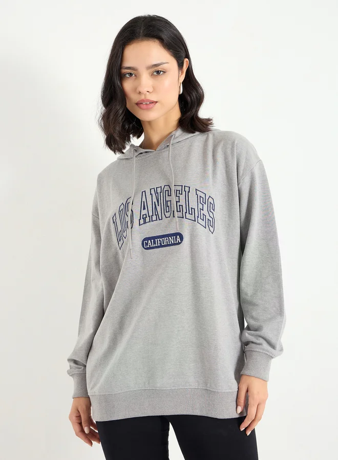 Styli Styli Grey Los Angeles Embroidered Hoodie