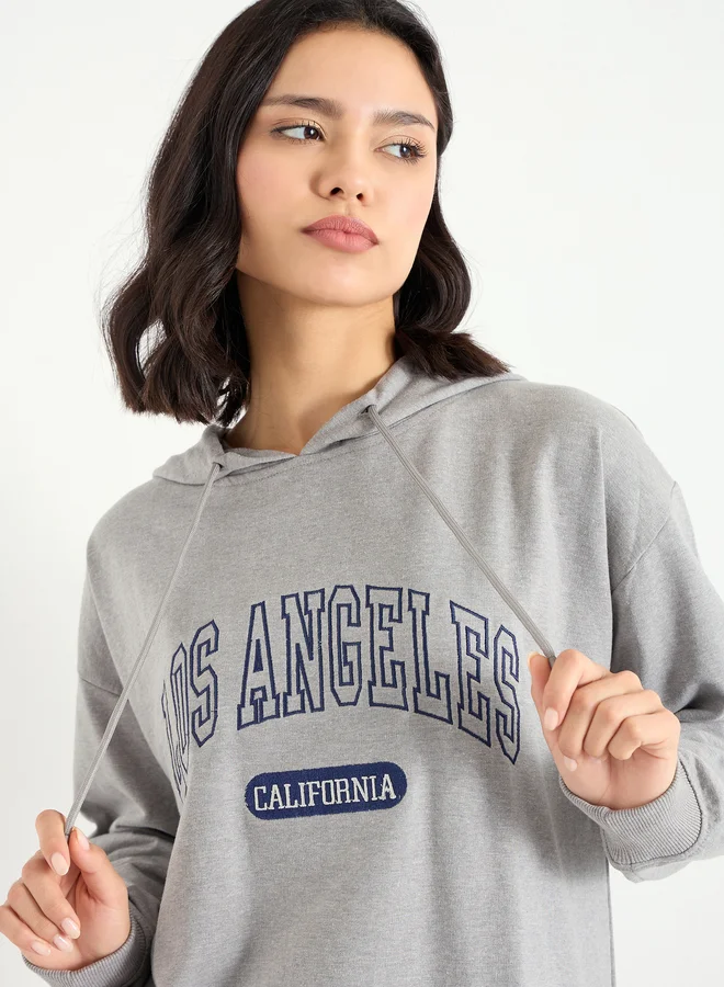 Styli Styli Grey Los Angeles Embroidered Hoodie