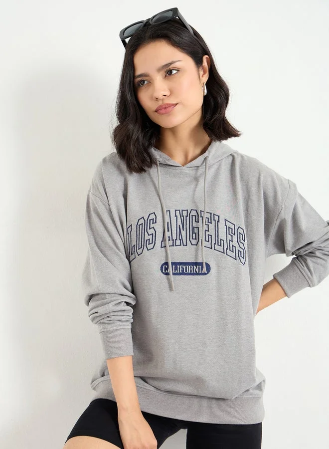 Styli Styli Grey Los Angeles Embroidered Hoodie