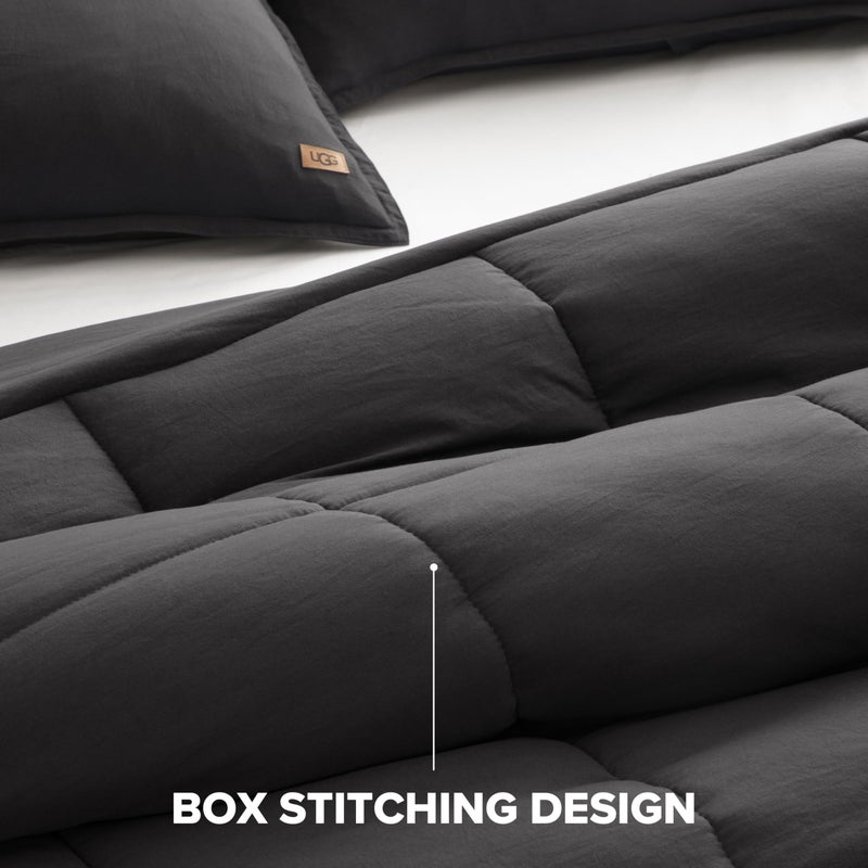 UGG Leonora Comforter Set with 2 Pillow Shams Lightweight Down Alternative Blanket Reversible Cozy Warm All Season Washable and Hypoallergenic Bedding Set, King, Charcoal Grey - Image 5