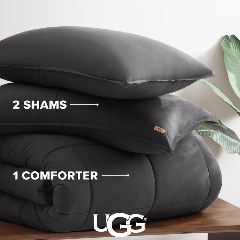UGG Leonora Comforter Set with 2 Pillow Shams Lightweight Down Alternative Blanket Reversible Cozy Warm All Season Washable and Hypoallergenic Bedding Set, King, Charcoal Grey - Image 3