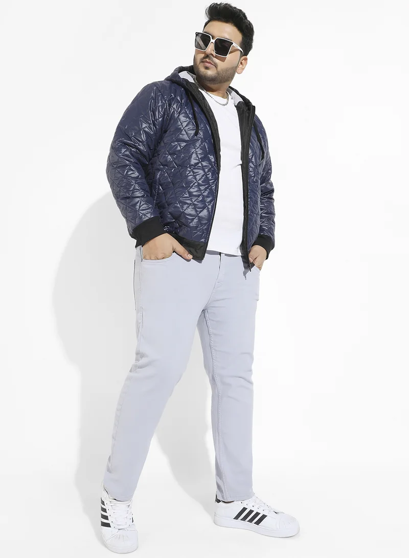 Instafab Plus Instafab Plus Men's Blue Quilted Puffer Jacket With Zip-Closure For Casual Wear | Hooded Neck | Long Sleeve | Zipper Closure | Polyester Jacket Crafted With Comfort Fit For Everyday Wear