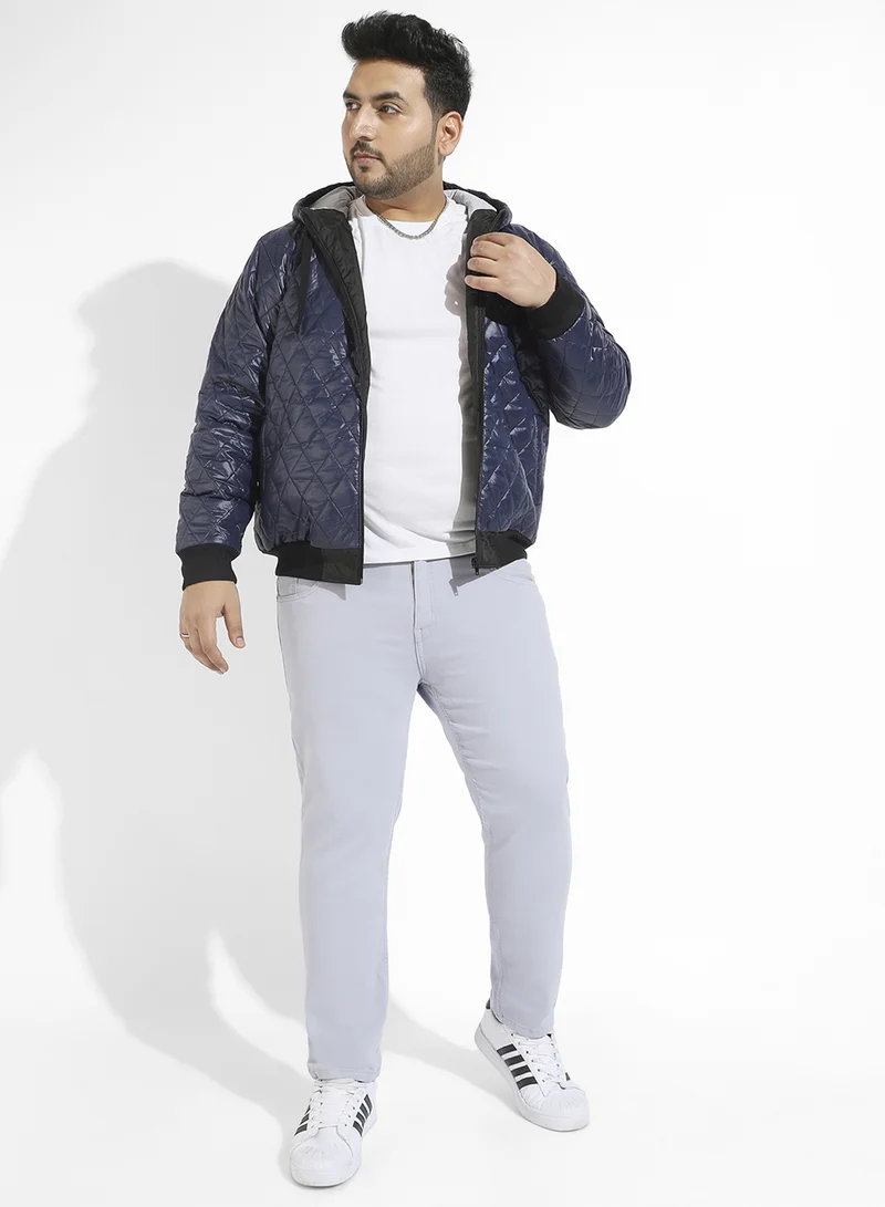 Instafab Plus Instafab Plus Men's Blue Quilted Puffer Jacket With Zip-Closure For Casual Wear | Hooded Neck | Long Sleeve | Zipper Closure | Polyester Jacket Crafted With Comfort Fit For Everyday Wear