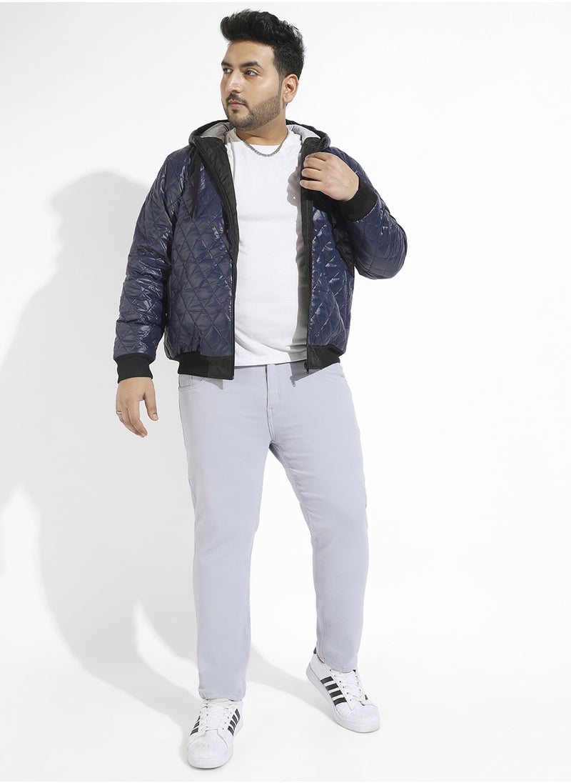 Instafab Plus Instafab Plus Men's Blue Quilted Puffer Jacket With Zip-Closure For Casual Wear | Hooded Neck | Long Sleeve | Zipper Closure | Polyester Jacket Crafted With Comfort Fit For Everyday Wear  - Image 5