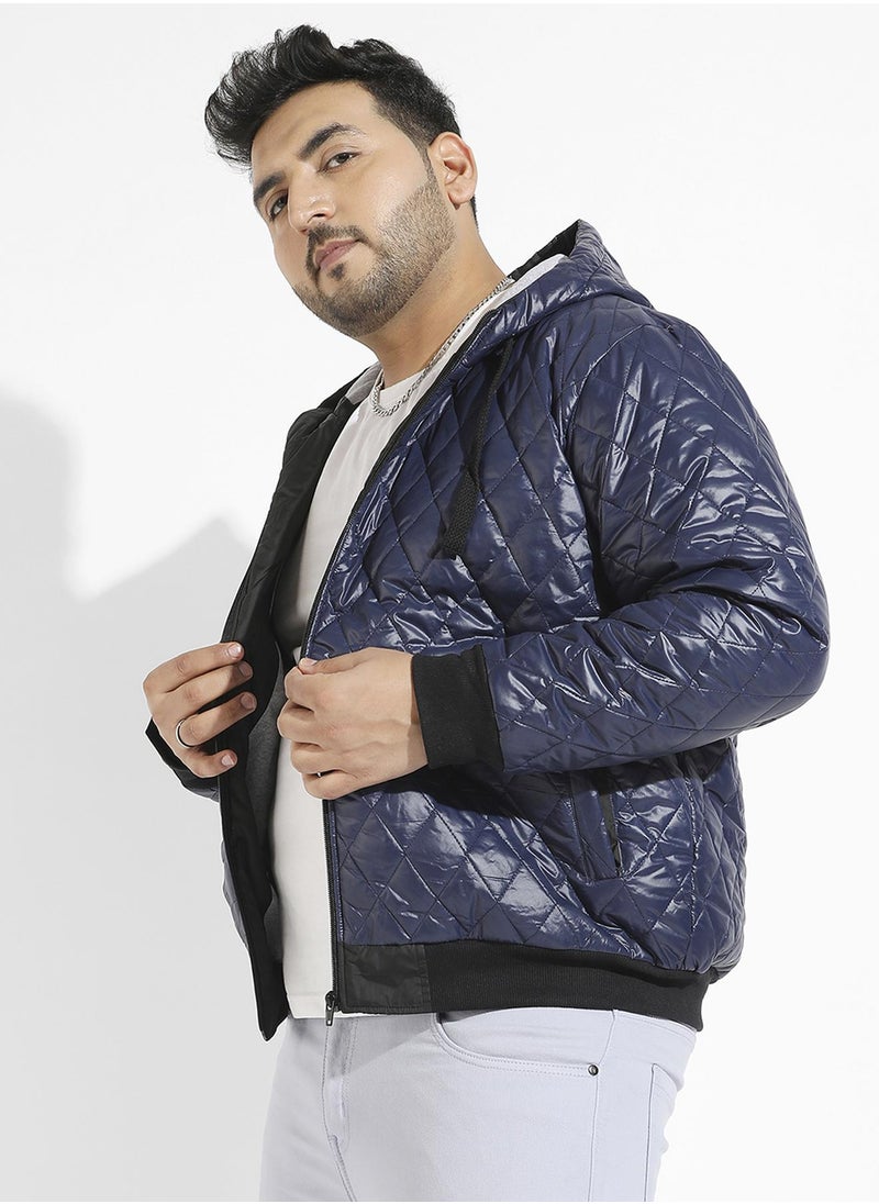 Instafab Plus Instafab Plus Men's Blue Quilted Puffer Jacket With Zip-Closure For Casual Wear | Hooded Neck | Long Sleeve | Zipper Closure | Polyester Jacket Crafted With Comfort Fit For Everyday Wear  - Image 3