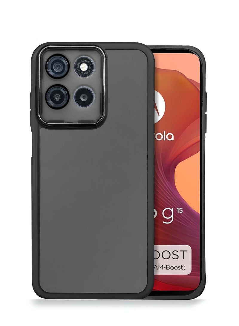 دبليو تيك موتورولا موتو G15 4G 2025 هاتف ناعم شفاف TPU سيليكون رفيع للغاية غطاء خلفي للكاميرا مطلي بالكهرباء - أسود