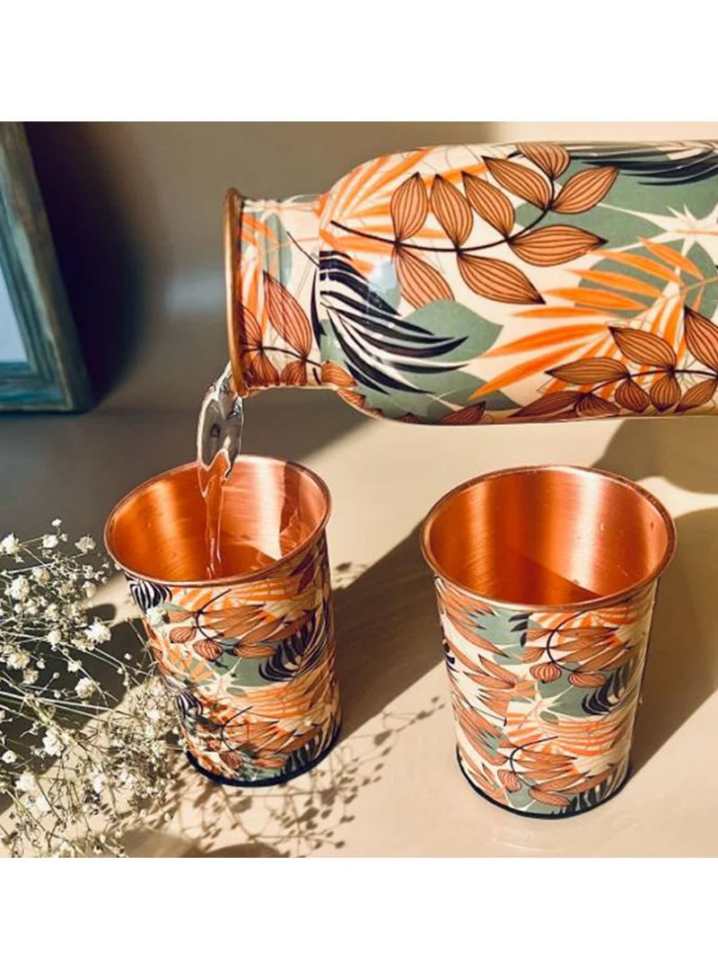 QUESERA Built in Glass Copper Bottle with  2 glasses