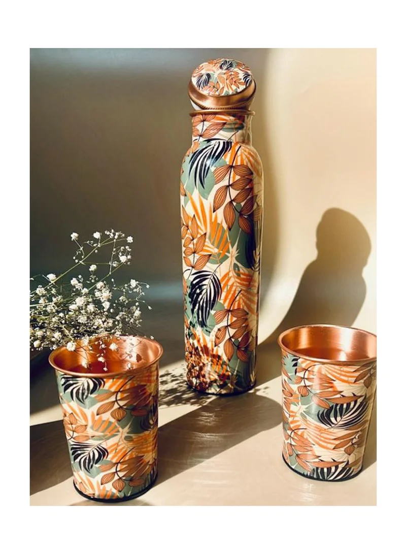 QUESERA Built in Glass Copper Bottle with  2 glasses