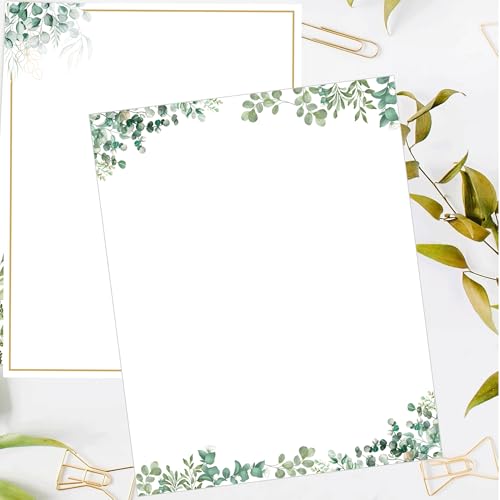 wootile Leaf Border Stationery Writing Paper Greenery Letterhead Paper 8.5 x 11 Inch Eucalyptus Border Papers Notes Greeting Papers for Wedding Party Invitations School Printing - Image 4