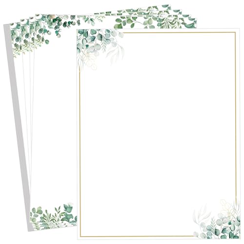 wootile Leaf Border Stationery Writing Paper Greenery Letterhead Paper 8.5 x 11 Inch Eucalyptus Border Papers Notes Greeting Papers for Wedding Party Invitations School Printing - Image 1