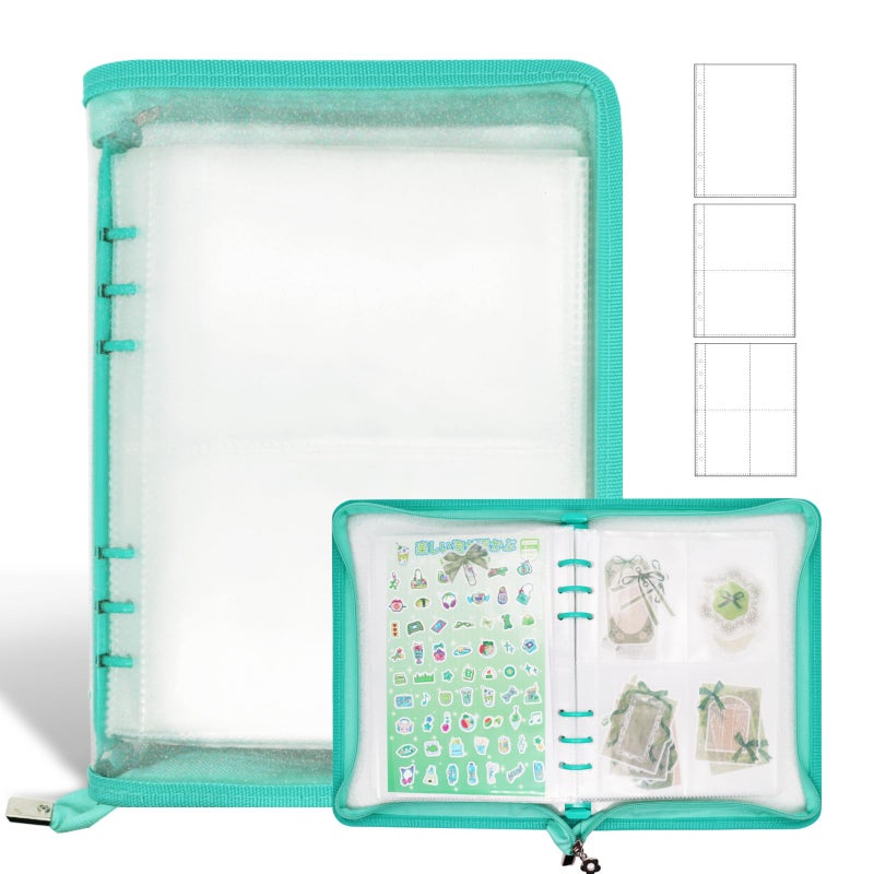 Ruatu Sticker Organizer Binder Sticker Storage Album A5 Sticker Book Collecting Album for Collecting Sticker Reusable Sticker Keeper Holder Book for Adult with Pockets and Zipper (Cyan) - Image 1