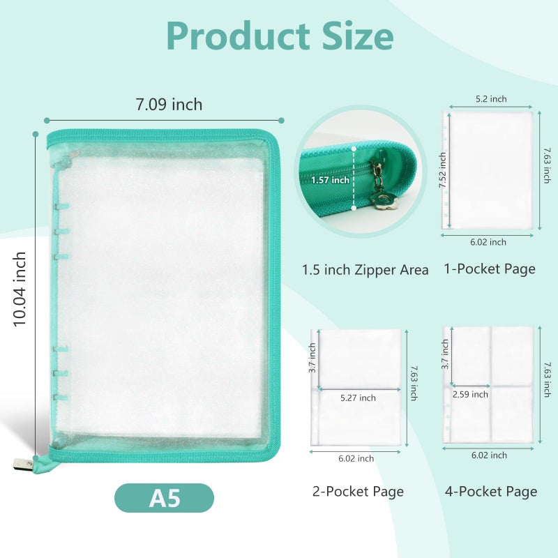 Ruatu Sticker Organizer Binder Sticker Storage Album A5 Sticker Book Collecting Album for Collecting Sticker Reusable Sticker Keeper Holder Book for Adult with Pockets and Zipper (Cyan) - Image 5