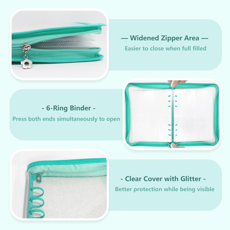 Ruatu Sticker Organizer Binder Sticker Storage Album A5 Sticker Book Collecting Album for Collecting Sticker Reusable Sticker Keeper Holder Book for Adult with Pockets and Zipper (Cyan) - Image 2