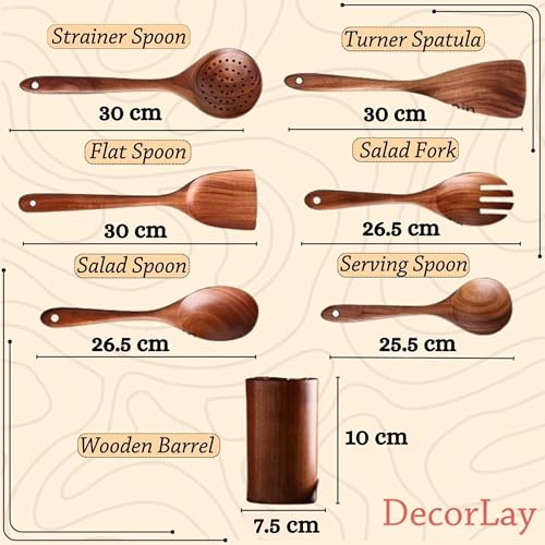Decorlay Natural Handmade Wooden Spoon Set for Cooking, Serving & Kitchen Utensils - Spatula, Non-Stick Spoons | Set of 6 & 1 Jar - 30.48 Cm - Image 5