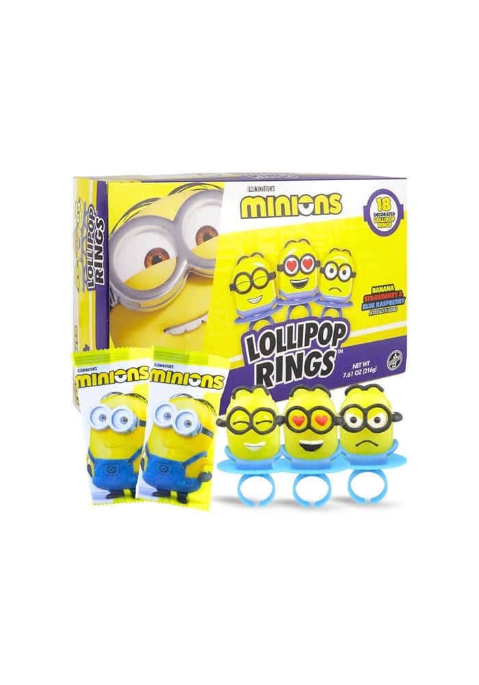 Imaginings 3 Minions Lollipop Rings Individually Wrapped Candy for Birthday Party Favors Assorted Flavors and Characters 18 Suckers - Image 5