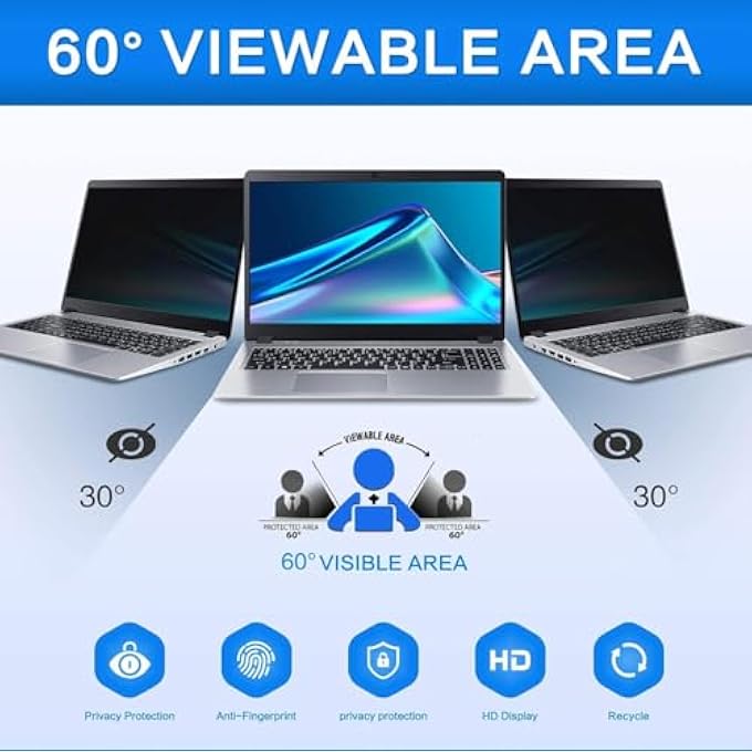 rayihni فلتر شاشة الخصوصية للكمبيوتر المحمول 14 بوصة متوافق مع HP / DELL / ACER / SAMSUNG / LENOVO / TOSHIBA لشاشة عرض عريضة 16:9 وفلتر حماية ضد الوهج - Image 2
