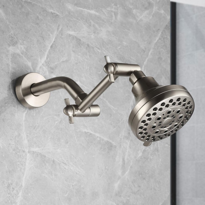 Pichrain Shower Extension Arm Height & Angle Adjustable Shower Extender Arm With Unique Locking Gear For Perfect Position 5 Inch Anti-Leak Adjustable Shower Arm (5 Inch Brushed Nickel) - Image 4