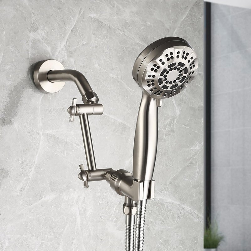 Pichrain Shower Extension Arm Height & Angle Adjustable Shower Extender Arm With Unique Locking Gear For Perfect Position 5 Inch Anti-Leak Adjustable Shower Arm (5 Inch Brushed Nickel) - Image 2