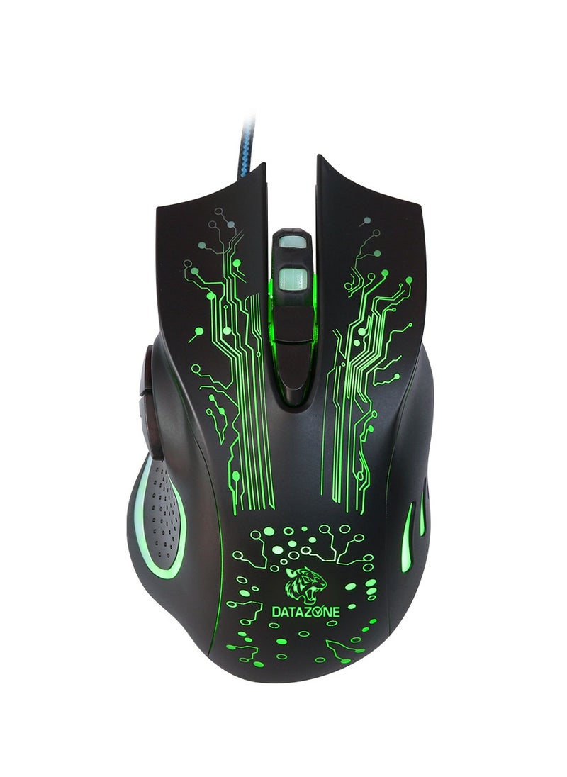 Datazone Wired Gaming Mouse in Black with Green Lighting and a Sleek, Modern Design  - Image 1