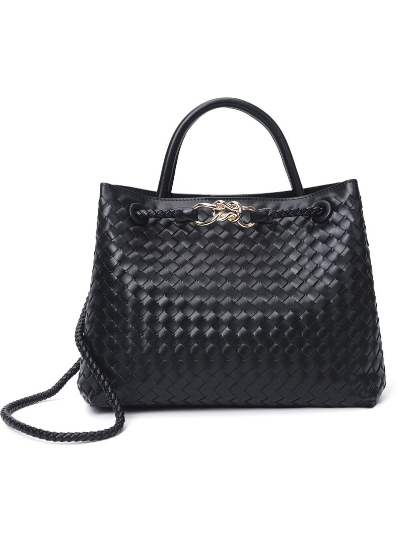OHAHO Woven Tote Bag for Women Crossbody Handbag Vegan Leather Large Tote Purse Trendy Satchel Handbag Bowknot Shoulder Bag  - Image 1