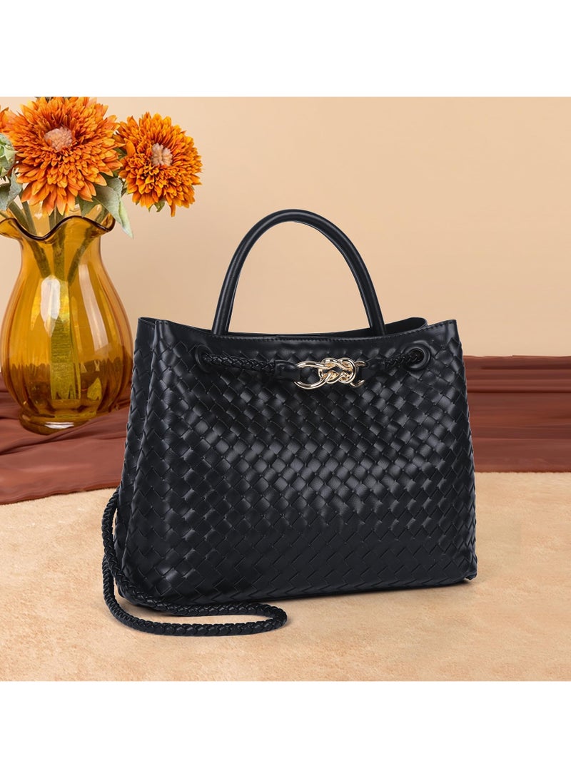 OHAHO Woven Tote Bag for Women Crossbody Handbag Vegan Leather Large Tote Purse Trendy Satchel Handbag Bowknot Shoulder Bag  - Image 2