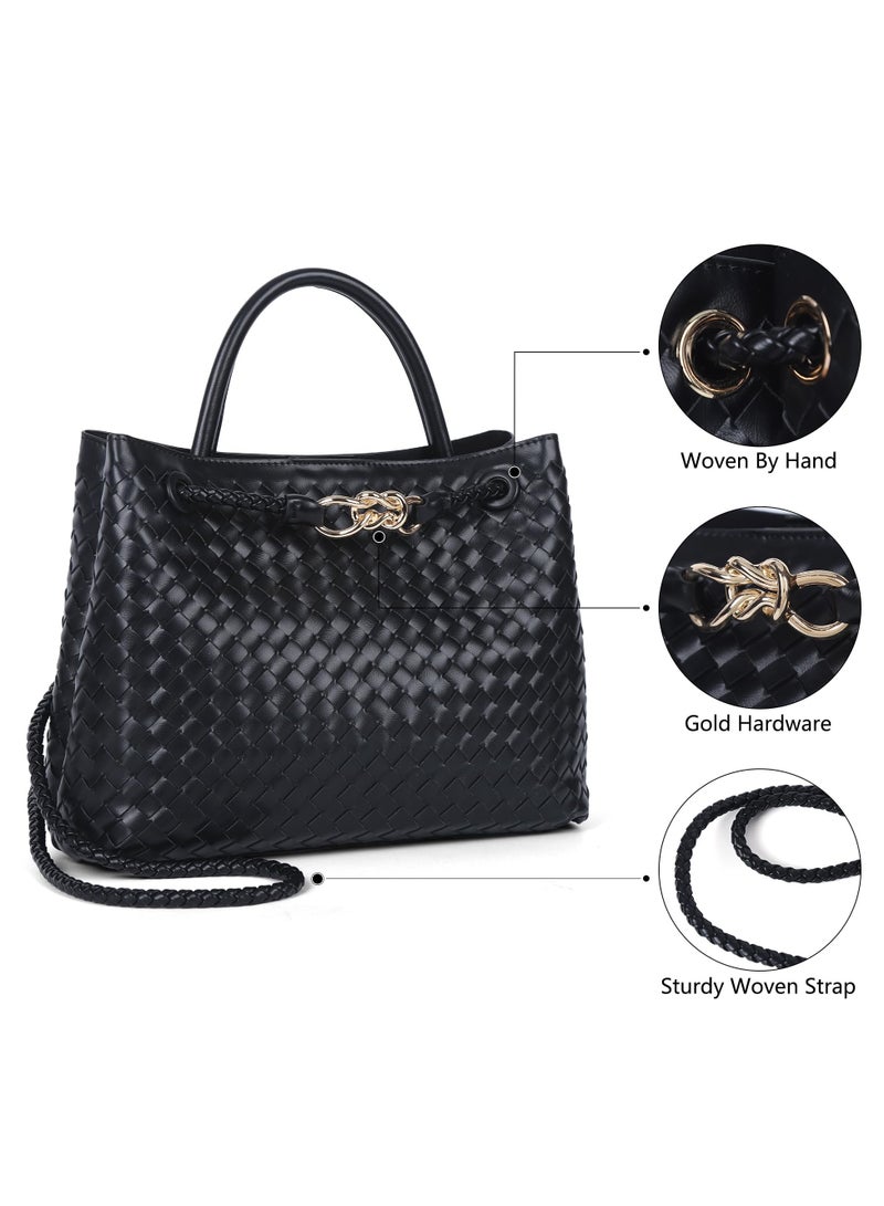 OHAHO Woven Tote Bag for Women Crossbody Handbag Vegan Leather Large Tote Purse Trendy Satchel Handbag Bowknot Shoulder Bag  - Image 4