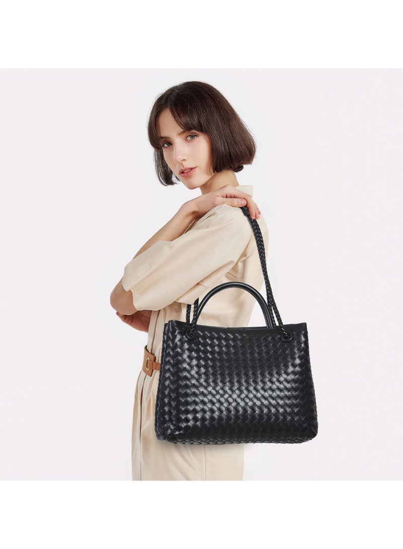 OHAHO Woven Tote Bag for Women Crossbody Handbag Vegan Leather Large Tote Purse Trendy Satchel Handbag Bowknot Shoulder Bag  - Image 5