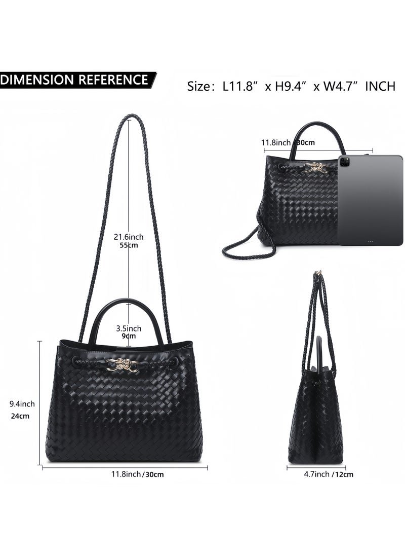 OHAHO Woven Tote Bag for Women Crossbody Handbag Vegan Leather Large Tote Purse Trendy Satchel Handbag Bowknot Shoulder Bag  - Image 3