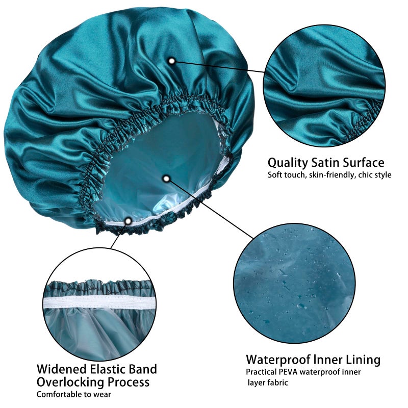 CHFONG Shower Caps for Women, 4 PCS Elastic and Reusable Bath Caps, Double Waterproof Layers Shower Cap, Bathing Shower Caps, Environmental Protection Hair Bath Hat - Solid Color - Image 3