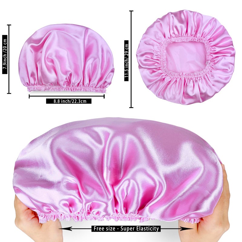 CHFONG Shower Caps for Women, 4 PCS Elastic and Reusable Bath Caps, Double Waterproof Layers Shower Cap, Bathing Shower Caps, Environmental Protection Hair Bath Hat - Solid Color - Image 4