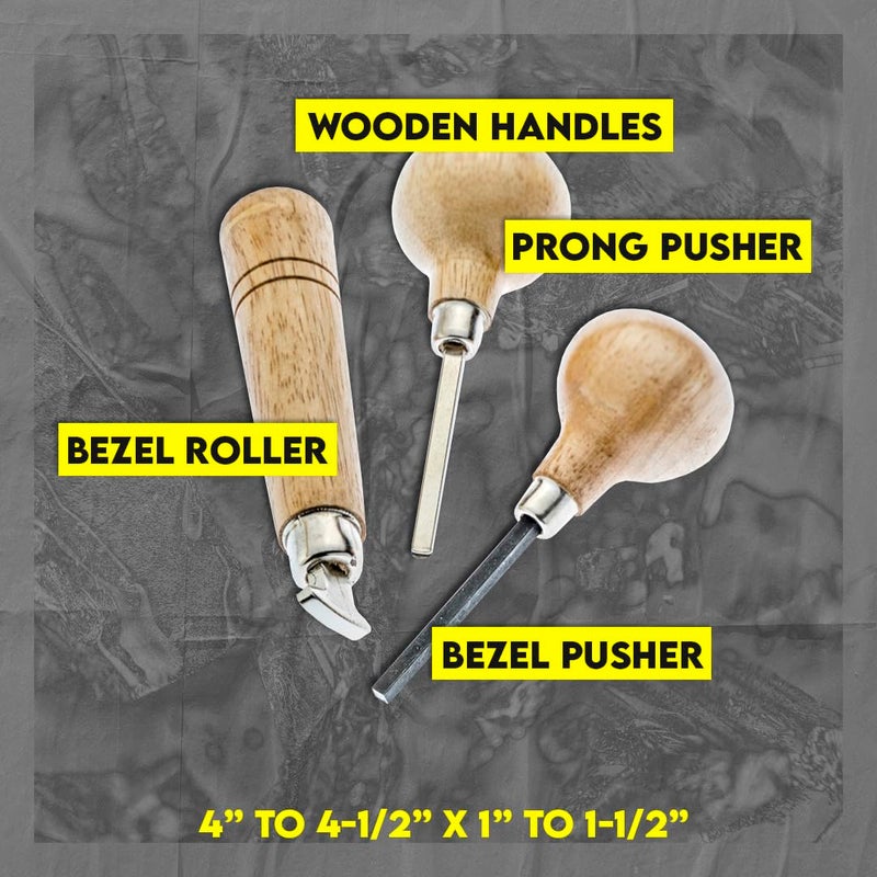 SE SE Stone Setting Prong and Bezel Set, Set of 3 Jewelry Stone Setting Tools, Jewelry Stone Prong Pusher, Durable Tips, Ergonomic Wooden Handles  - Image 3