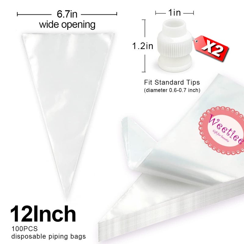 Weetiee Pastry Piping Bags -100 Pack-12-Inch Disposable Cake Decorating Bags Anti-Burst Cupcake Icing Bags for all Size Tips Couplers and Baking Cookies Candy Supplies Kits - Bonus 2 Couplers - Image 4