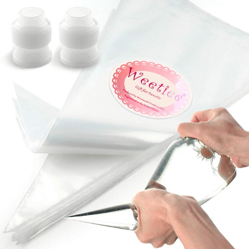 Weetiee Pastry Piping Bags -100 Pack-12-Inch Disposable Cake Decorating Bags Anti-Burst Cupcake Icing Bags for all Size Tips Couplers and Baking Cookies Candy Supplies Kits - Bonus 2 Couplers - Image 1