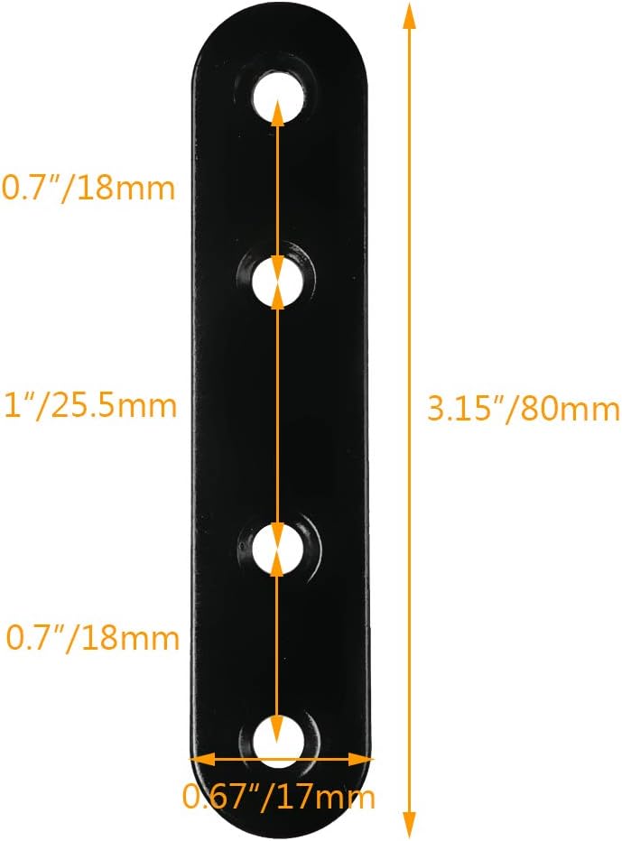 Alamic Stainless Steel Black Straight Flat Corner Brace - 17 x 80 mm - 12 Pack With Screws - Image 2