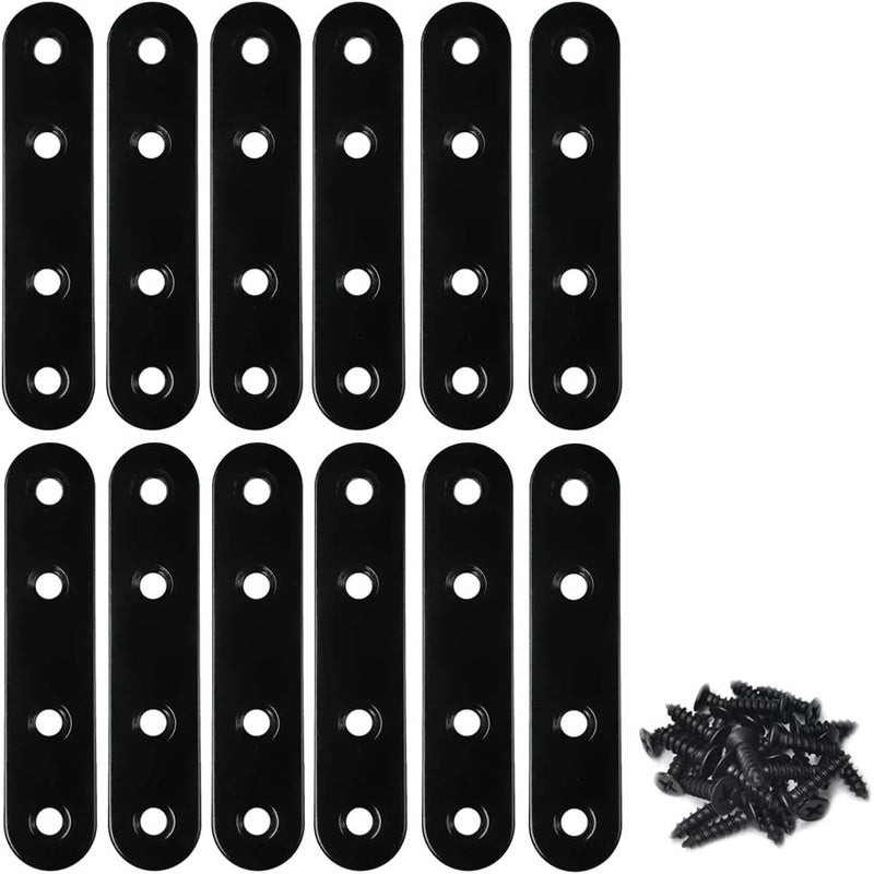 Alamic Stainless Steel Black Straight Flat Corner Brace - 17 x 80 mm - 12 Pack With Screws - Image 1