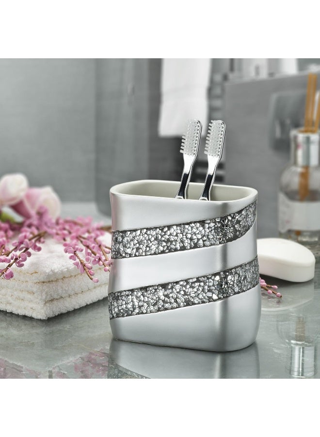 Creative Scents Silver Mosaic Toothbrush and Toothpaste Holder for Bathroom Decorative Bathroom Toothbrush Holder Family Toothbrush Cup with One Large Opening to Hold Multiple Toothbrushes at Once - Image 2