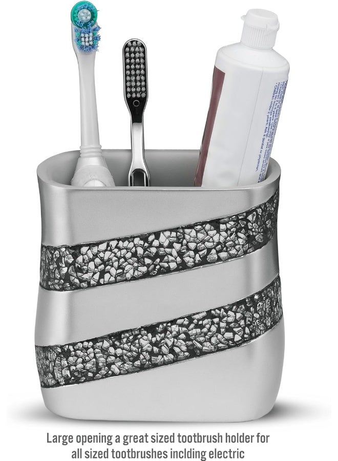 Creative Scents Silver Mosaic Toothbrush and Toothpaste Holder for Bathroom Decorative Bathroom Toothbrush Holder Family Toothbrush Cup with One Large Opening to Hold Multiple Toothbrushes at Once - Image 5